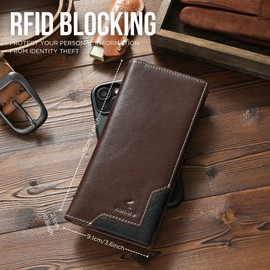 KLOMORE Long Wallet for Men Women Leather RFID Blocking Large Checkbook Wallets Mens Bifold Wallet with Zipper Pocket