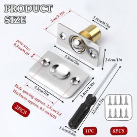 2 Pack Ball Door Catches for Internal Doors with 8 Screws and 1 Screwdriver Roller Ball Door Catches Adjustable Door Ball Latches Spring Ball Bearing Door Catch Hardware for Pantry Door Latch Invisibl