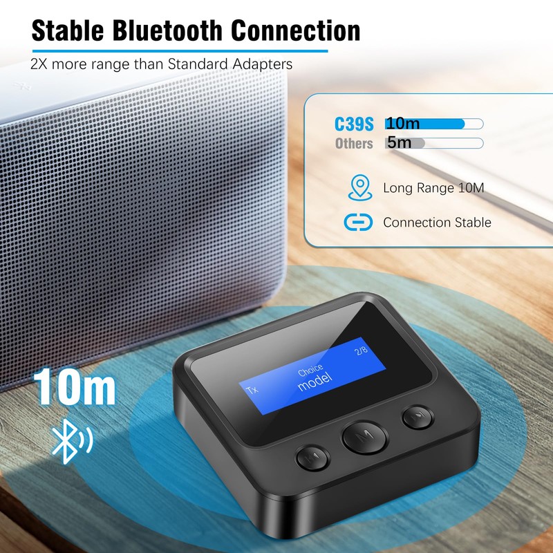 Bluetooth 5.3 Receiver Transmitter, Wireless Audio Adapter 2-in-1 Bluetooth Transmitter