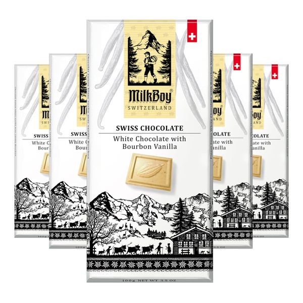 Milkboy Swiss Chocolates – Chocolate blanco con barras de chocolate de vainilla Bourbon (5 unidades)