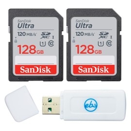 SanDisk Ultra 128GB SDXC Card (2 Pack) Works with Olympus Mirrorless Camera OM System OM-1 (SDSDUN4-128G-GN6IN) U1 C10 Full HD Bundle with (1) Everything But Stromboli Micro & SD Memory Card Reader