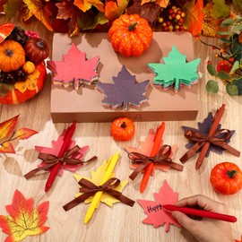 Geyee 24 Pack Fall Leaves Sticky Notepad Set with Pen for Kids Bulk Autumn Leaf Shaped Sticky Note with Pen Ribbons Self Stick Note for Thanksgiving School Office Appreciation Gifts (Maple Leaf)