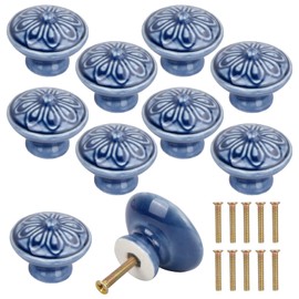 AvoDovA Pack of 10 Ceramic Drawer Handles, 32 mm Furniture Knobs, Cupboard Handle, Chest of Drawers Knobs, Knob for Cupboard, Cupboard Knob, Door Handle, Retro Drawer Handles with Screws, Ceramic Door