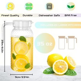 2 Pack 1L Acrylic Pitcher, Juice Jug Water Pitcher, Fridge Jug, BPA-Free & Shatter-Proof, Transparent Water Jugs with Lid, Non Spill Plastic Jug for Hot/Cold Water Ice Tea Coffee Milk Juice Beverage