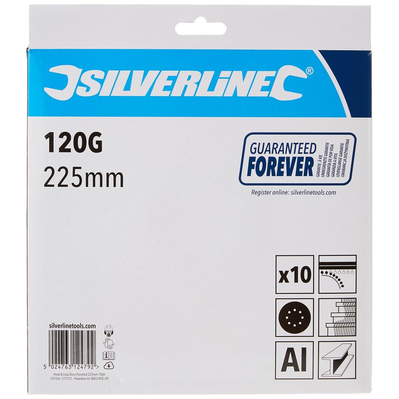 Silverline 273151 Hook and Loop Discs Punched 225 mm 10pk