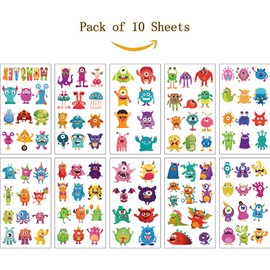 SIX VANKA (Pack of 10 Sheets) Monster Waterproof Temporary Tattoo Stickers for Kids Boys and Girls, Party Favors Decorations