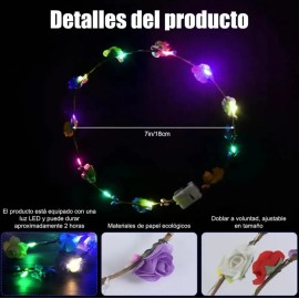 20 Coronas De Flores Luz Led Princesa Tiara Fiesta Diademas Multicolor