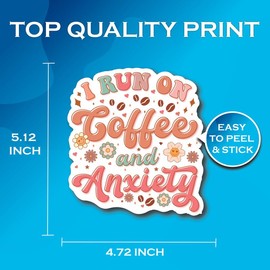 I Run On Coffee and Anxiety - Positive Cool Vibrant Coffee Beans Smiley Face Stickers - Premium Quality Vinyl Bumper Stickers 2-Pack | 5-Inch on Widest Side | Made in USA - FHJ486