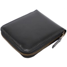 Bliss Leather Cordovan Luxury Bi-fold Wallet with Round Zipper, Short Wallet with Box, black_1