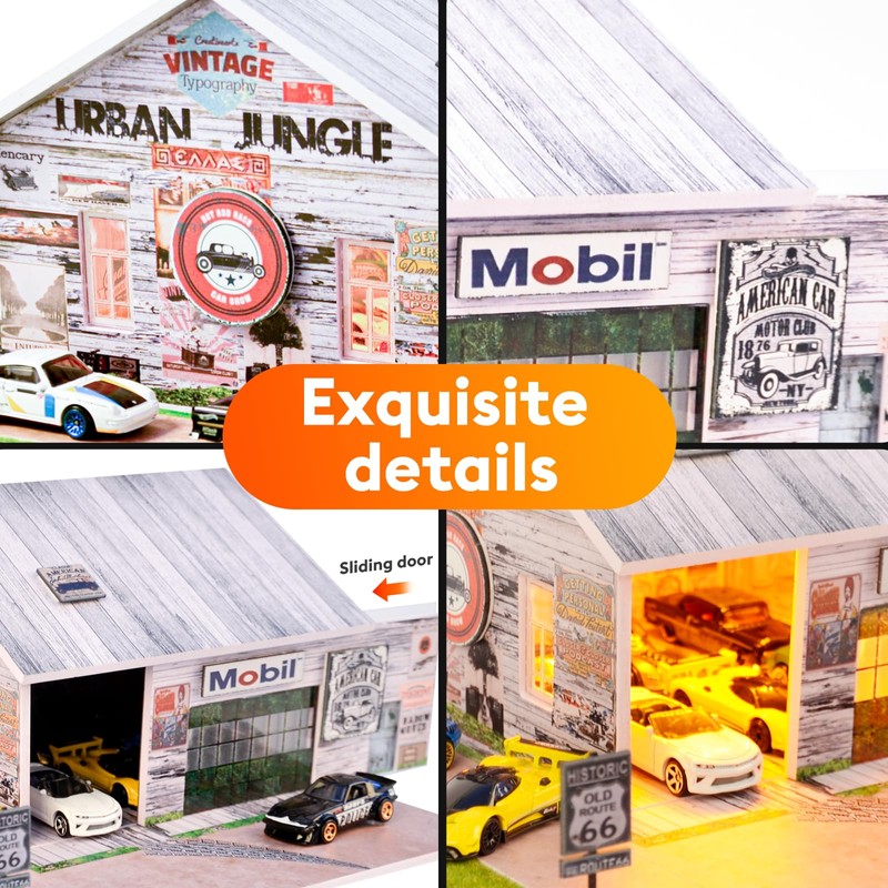 1/64 Diorama,Display Case for Hot Wheels Garage with LED,Storage Case