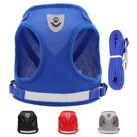 Dog Harness and Lead Set, Soft Mesh Padded Harness, Air Mesh Breathable Chest Harness, Adjustable No Pull Reflective Chest Harness for Puppies, Medium, Small Dogs