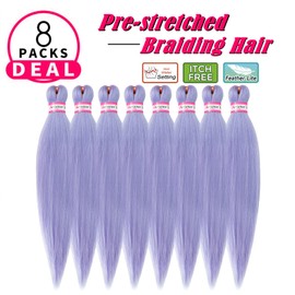 Light Purple Braiding Hair Pre Stretched 20 Inch 8 Packs Braiding Hair Extensions for Crochet Box Braids Twists Locs Hair Itch Free Soft Yaki Texture Hot Water Setting (20inch,#Light Purple)