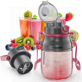 Kylore Portable Blender 27oz Cup - Type-C Rechargeable, BPA-Free, Includes Lid & Shoulder Strap for Gym, Tavel, Kitchen & Juicer Machine Travel - Mix - Color: Fog Gray Red
