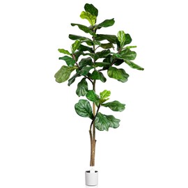 Leflos Artificial Fiddle Leaf Fig Tree Indoor, 6ft Faux Fiddle Leaf Tree with Decorative Planter for Home Decor, Tropical Fake Ficus Tree with Realistic Trunks, Adjustable Branch and Leaves