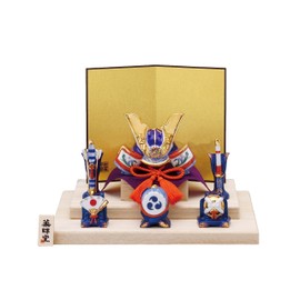 [Yakushigama] May Doll, Made in Japan, Children's Day Festival, Mini, Compact, Palm Size, Ceramic, Sometsuke Nishiki, Success Helmet (Shobu Small, Flat Display)