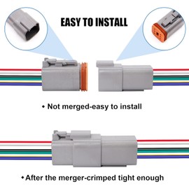 HISports 6-Pin DT Connector Kit, Waterproof DT Electrical Wire Connector 6 Pin Way Sealed Gray Male and Female Auto Waterproof Electrical Wire Connector Plug, for Motorcycle, Scooter, Car, Boats