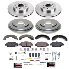 POWERSTOP Front and Rear Stock Replacement Brake Rotors and Drums with Brake Pads and Shoe Brake Kit For Honda Fit 2015-2020 [Vehicle Specific]