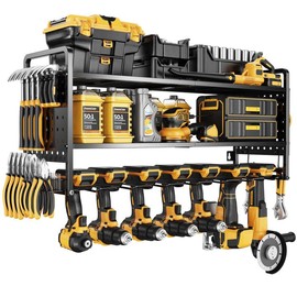 LBT Power Tool Organizer Wall Mount Garage Tool Storage with 7 Cordless Drill Holder Heavy Duty Metal Tool Utility Storage Rack Tool Shelf with Battery Holder Gifts For Men Father Husband