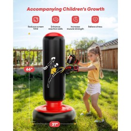 QPAU Kids Inflatable Punching Bag Set 66" with Gloves for Boys & Girls Ages 6-12
