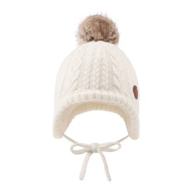 XIAOHAWANG Baby Winter Hat Girls Boys Warm Knitted Hat with Pompom Cute Baby Hat Autumn, Winter (White, 18-36 Months)