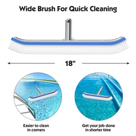 Swimming Pool Brush with Pole 6FT,18" Swimming Pool Brush Head with Nylon Bristles Aluminum Back and 6FT Adjustable Stainless Steel Pole for Swimming Pool Wall Tile Ponds Floor and Step Clean