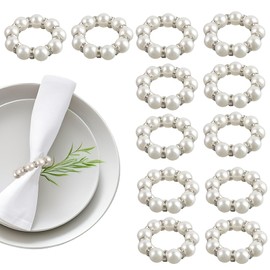 XIMEY Napkin Rings, Pack of 12 Napkin Ring, Napkin Ring, Pearl Design, for Weddings, Family Dinners, Dinner Parties, Restaurants, Hotels (White Pearl)