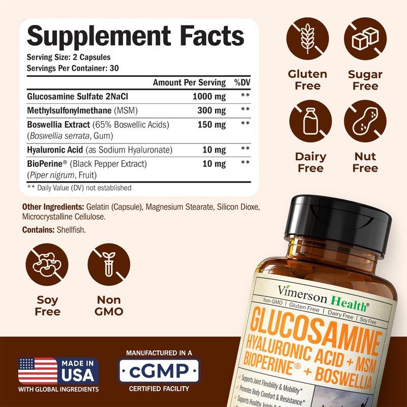 Glucosamine Sulfate with Hyaluronic Acid, Boswellia, Black Pepper & MSM