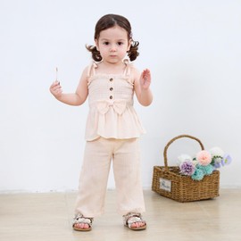 Toddler Girl Clothes 2T Solid Color Sleeveless Ruffle Halter Tops Pants Set Baby Summer Outfits, Apricot Baby Girls' Pant Sets 2-3T