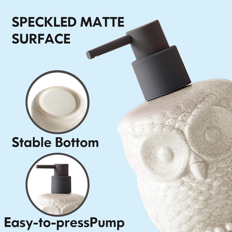 Sylfu Owl Ceramic Liquid Soap Dispenser - 15.2oz Refillable for