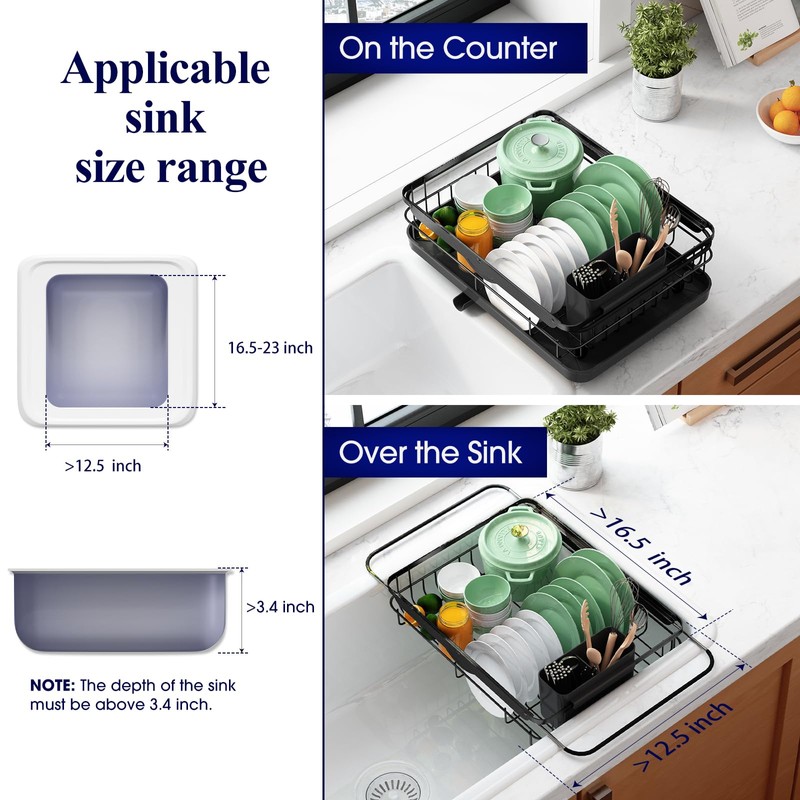 Kitsure Dish Drying Rack- Space-Saving Dish Rack, Dish Racks for