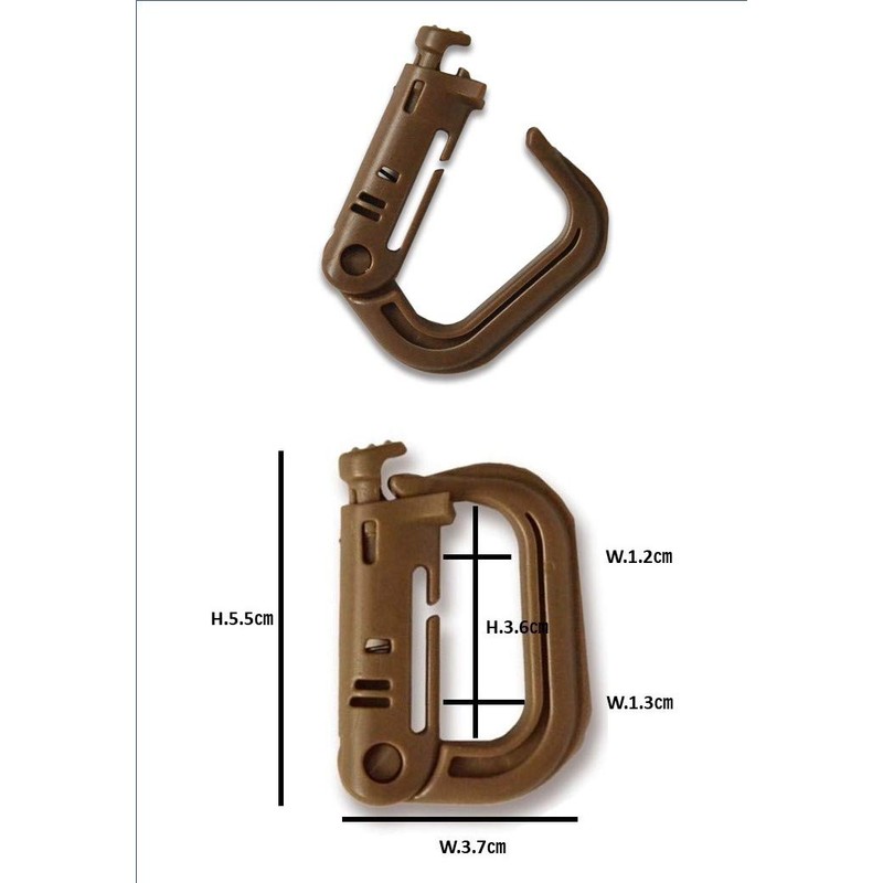 VIPER DESIGN Survival Game Carabiner, Molle, Brown, 4 Piece Set,