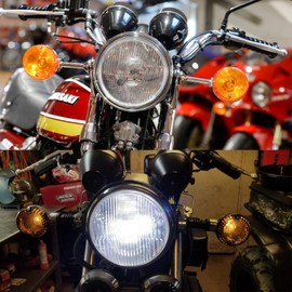 DKMOTORK 0014 5'' 12v LED Metal Motorcycle High/Low Beam Bulb Headight for Chopper Bobber Cruiser Chrome