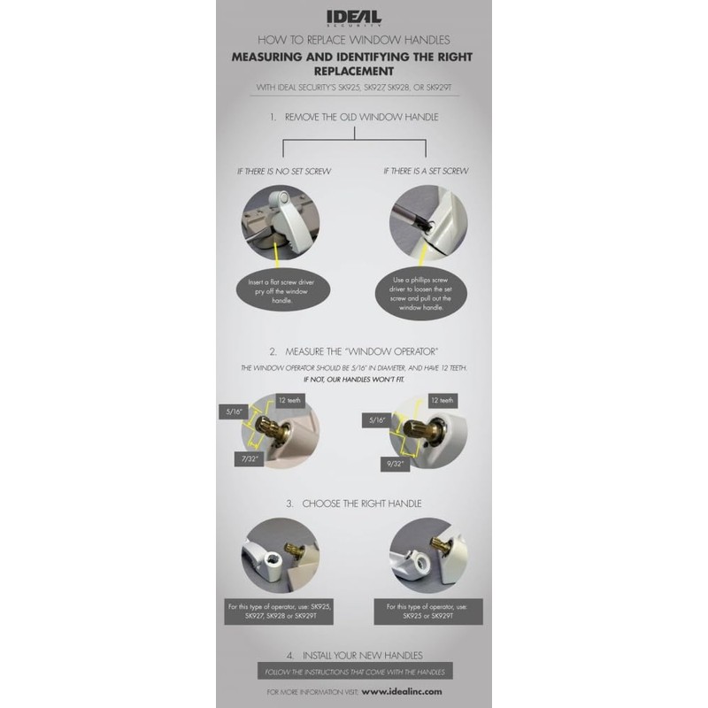 Ideal Security Folding Window Crank Handle, 11/32” Spline, White, 2-Pack