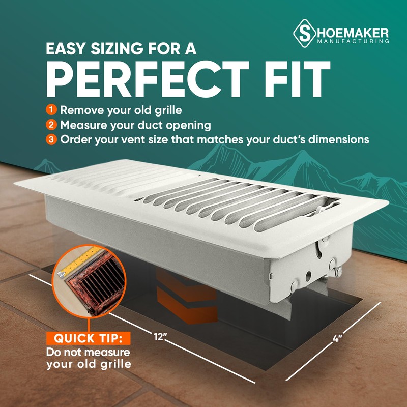 Shoemaker 4x12 Floor Register – Warm White Heavy Duty Metal