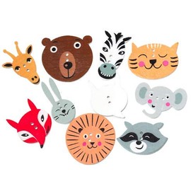 Pack of 100 Wooden Buttons Colourful Animal Heads 2.2 cm - 3 cm in Mix - Two Hole - Buttons Button Wooden Button for Sewing Sewing Scrapbooking Craft Buttons Children's Clothing