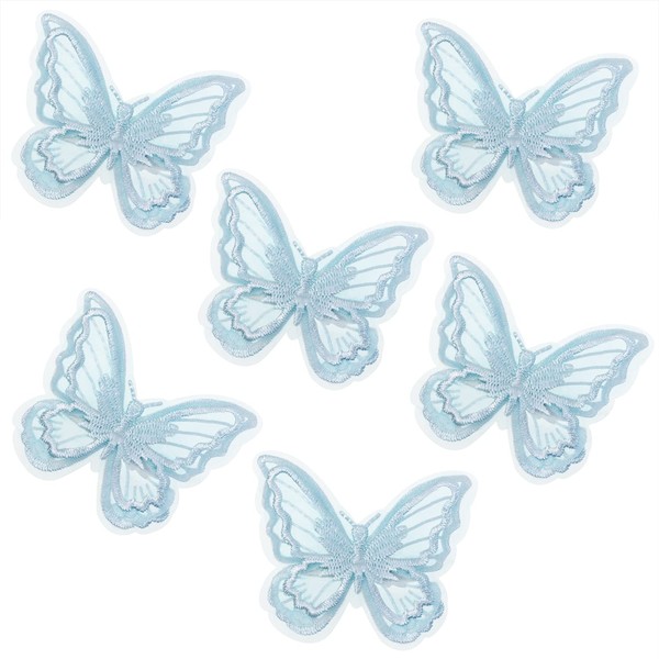 Butterfly Hair Clips Penta Angel 6Pcs Lace Embroidery Flower Butterfly Hair Bow Pins Wedding Hair Accessories for Women Girls Halloween Party Decor (Light Blue)