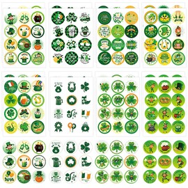 192 Pcs St Patrick's Day Stickers,8 Styles Green Shamrock Stickers DIY Lucky Irish Clover Stickers for St. Patrick's Day Irish Party Favours Celebrating Supplies Decorations,Cards,Gift Bags