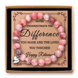 Cunno Happy Retirement Gifts for Women Never Understand the Difference You Made Heart Charm Pink Beads Bracelet Inspirational Gifts for Retired Teacher Firefighter Nurse