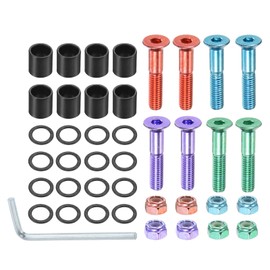 PATIKIL 1 Inch Skateboard Hardware Screws Bolts Kit, 8Pcs Skate Tools Mounting Hex Key Parts with Spacers Washers Nuts Wrench for Skateboard Longboard Wheel Accessories, Multicolor