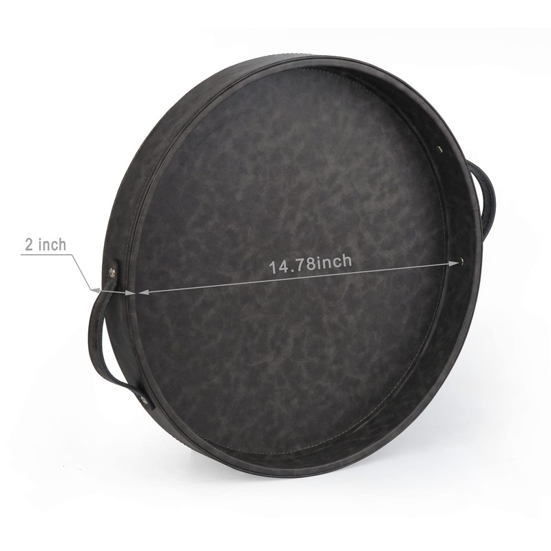HofferRuffer Top Nocth PU Leather Round Serving Tray, Decorative Serving