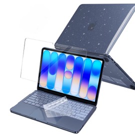 ZOBUU Clear Glitter Case for MacBook Neo 13-inch 2026 A3404, Transparent Starry Hard Shell Cover with Keyboard Cover and Tempered Glass Screen Protector
