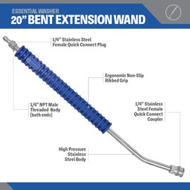 Essential Washer Pressure Washer Wand Extension | 20" Curved Stainless Steel With Molded Grip | 4000 PSI