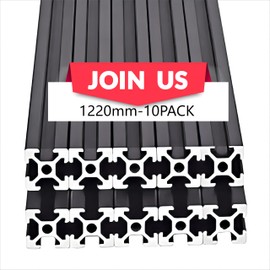 10pcs 48"(1220mm) T Slot 2020 Aluminum Extrusion European Standard Anodized Linear Rail for 3D Printer Parts and CNC DIY Black