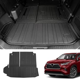 Bomely Cargo Mat Compatible with 2020-2026 Toyota Highlander Trunk Mat Cargo Liner TPE Back Seat Cover Protector 2025 7 Seats Highlander Accessories (2020-2026, Trunk Mat with Backrest Mat)
