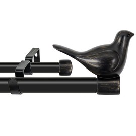 MERIVILLE 3/4" Diameter Farmhouse Double Window Treatment Curtain Rod, Bird Finials (48"-84", Burnt Gold)