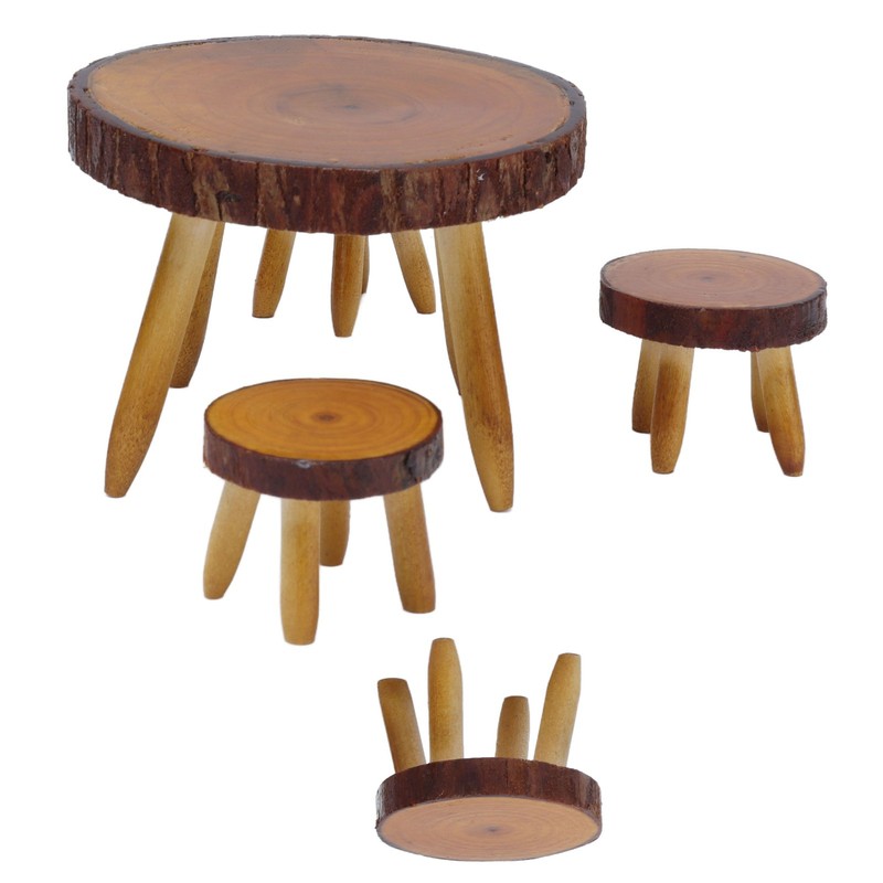 Dollhouse Wood Round Dining Table Chair Mini Miniature Dollhouse Furniture