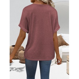 EyMuse T Shirts Short Sleeve V Neck Tees Womens Fashion Tops Trendy Lightweight Soft Casual Summer Spring Outfits Clothes 2024 Redwood,L