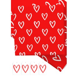 4 x Love Heart Wrapping Paper - HUGE 84cm x 60cm Eco Friendly Premium Recyclable Gift Wrap for Wedding, Anniversary, Birthday or Valentines Day (4 Sheets & 4 Tags)