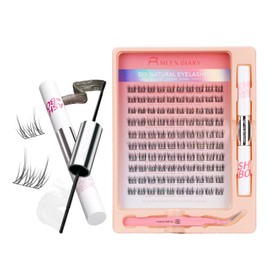 Mlen Diary Lashes Clusters,100pcs False Lashes With Lash Bond and Seal Remover,Tweezers,Individual D Curl Manga Individual Cluster Lashes,Natural Look DIY Eyelash Extension Kit (04 Natural Eyelash)