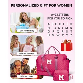 Vogewood Monogrammed Gifts for Woman, Initial Travel Bag with Shoe Compartment, Weekender Bag, Letter Travel Bag with Makeup Bag (Letter C)
